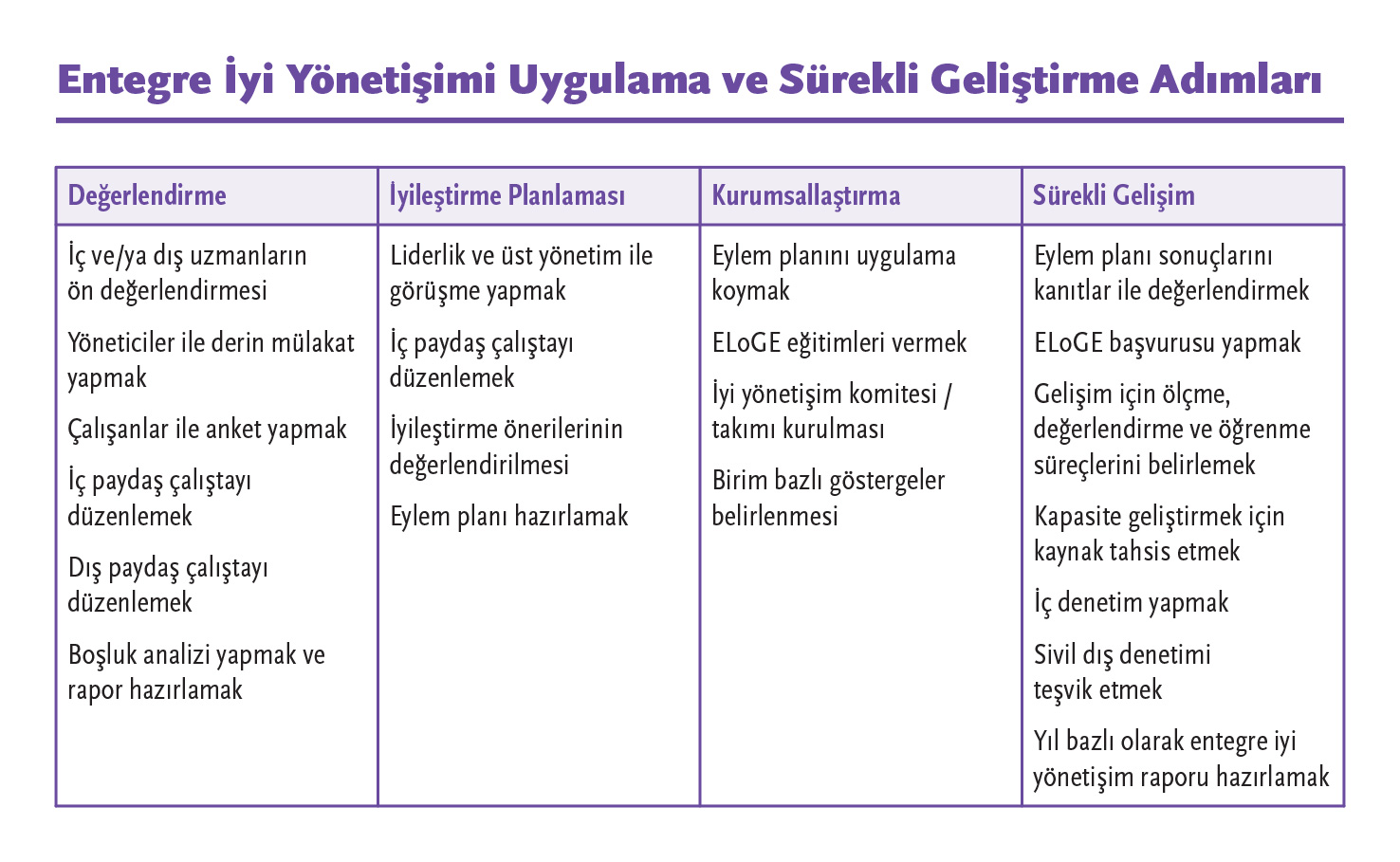 Entegre Yönetişimi Uygulama ve Sürekli Geliştirme Adımları